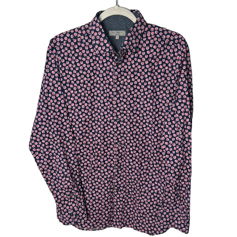 Ted Baker Dark Blue and Pink Patterned Dress Shirt